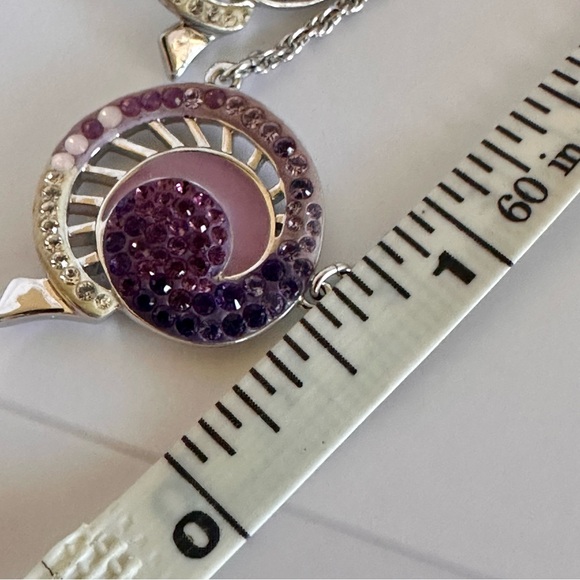 Vintage Swarovski Crystal Swirl Necklace & Earrings Set Purple Pink Silver Tone - Picture 8 of 9